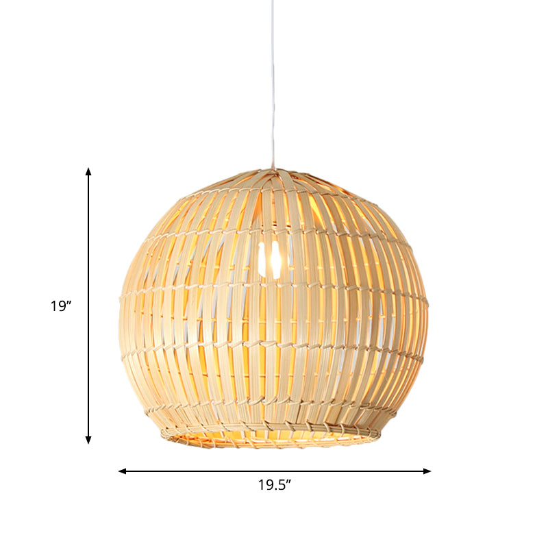 Sphere Pendant Lighting Tradition Bamboo 1 Bulb 12"/16"/19.5" Wide Wood Hanging Lamp Kit Clearhalo 'Ceiling Lights' 'Modern Pendants' 'Modern' 'Pendant Lights' 'Pendants' Lighting' 275071