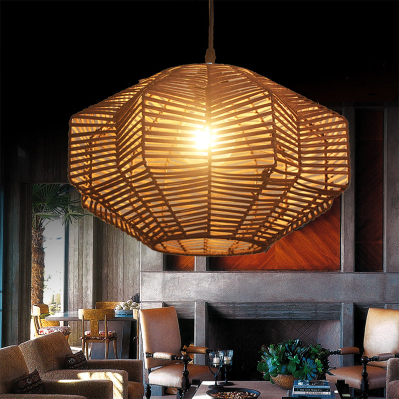 Brown Lantern Pendant Lighting Traditionary Rattan 1 Bulb Hanging Lamp Kit for Restaurant Clearhalo 'Ceiling Lights' 'Modern Pendants' 'Modern' 'Pendant Lights' 'Pendants' Lighting' 275079