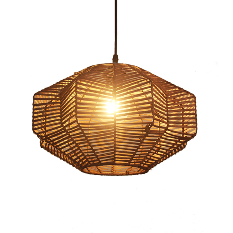 Brown Lantern Pendant Lighting Traditionary Rattan 1 Bulb Hanging Lamp Kit for Restaurant Clearhalo 'Ceiling Lights' 'Modern Pendants' 'Modern' 'Pendant Lights' 'Pendants' Lighting' 275082