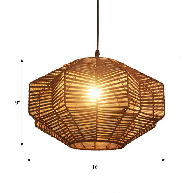 Brown Lantern Pendant Lighting Traditionary Rattan 1 Bulb Hanging Lamp Kit for Restaurant Clearhalo 'Ceiling Lights' 'Modern Pendants' 'Modern' 'Pendant Lights' 'Pendants' Lighting' 275083