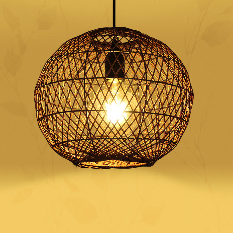 Ball Ceiling Light Asian Rattan 1 Bulb Coffee Pendant Light Fixture for Living Room Clearhalo 'Ceiling Lights' 'Modern Pendants' 'Modern' 'Pendant Lights' 'Pendants' Lighting' 275162