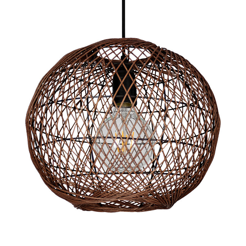 Ball Ceiling Light Asian Rattan 1 Bulb Coffee Pendant Light Fixture for Living Room Clearhalo 'Ceiling Lights' 'Modern Pendants' 'Modern' 'Pendant Lights' 'Pendants' Lighting' 275164