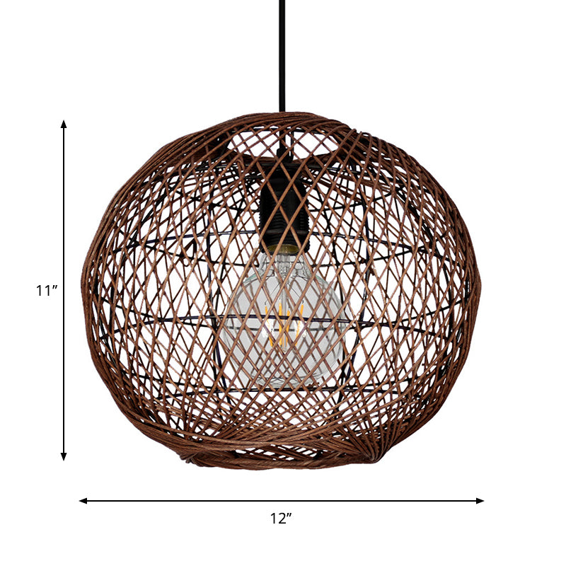 Ball Ceiling Light Asian Rattan 1 Bulb Coffee Pendant Light Fixture for Living Room Clearhalo 'Ceiling Lights' 'Modern Pendants' 'Modern' 'Pendant Lights' 'Pendants' Lighting' 275165