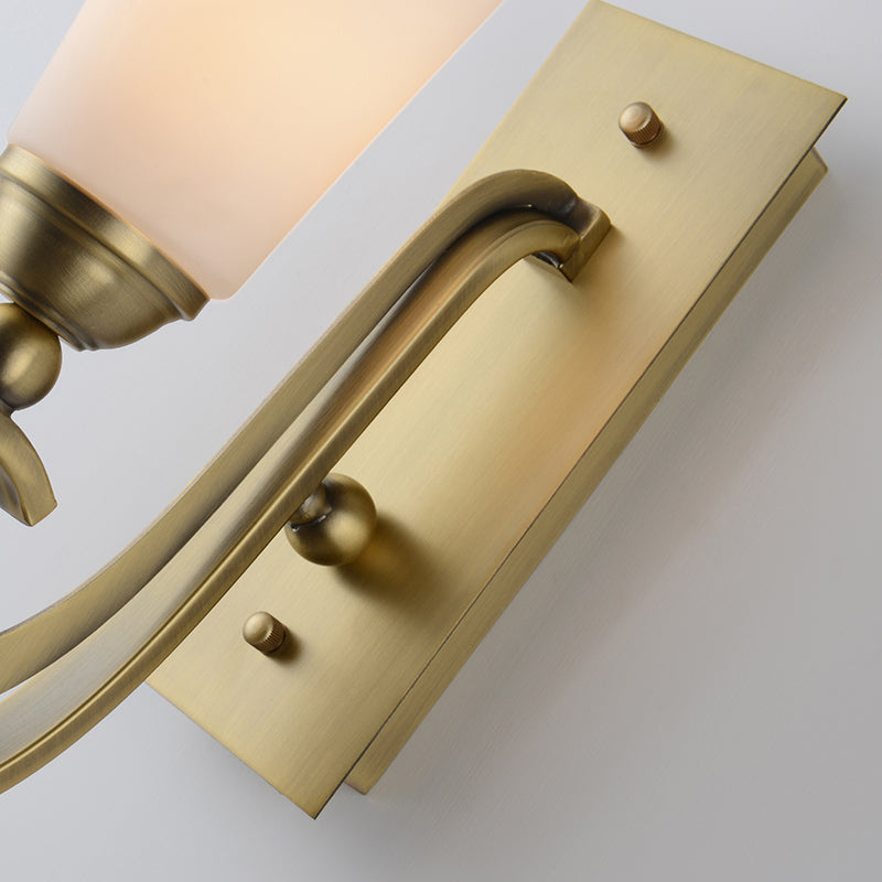 1 Head Tapered Wall Mount Lighting Modernism Style Frosted Glass Wall Light with Golden Curved Arm Clearhalo 'Wall Lamps & Sconces' 'Wall Lights' Lighting' 275178