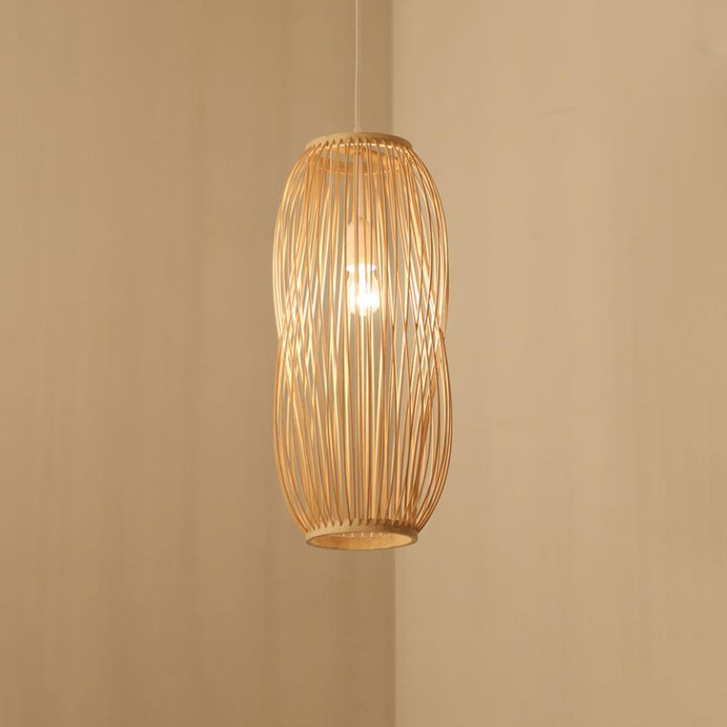 Lantern Pendant Lighting Traditionary Bamboo 1 Bulb 8"/9" Wide Wood Hanging Lamp Kit Clearhalo 'Ceiling Lights' 'Modern Pendants' 'Modern' 'Pendant Lights' 'Pendants' Lighting' 275181