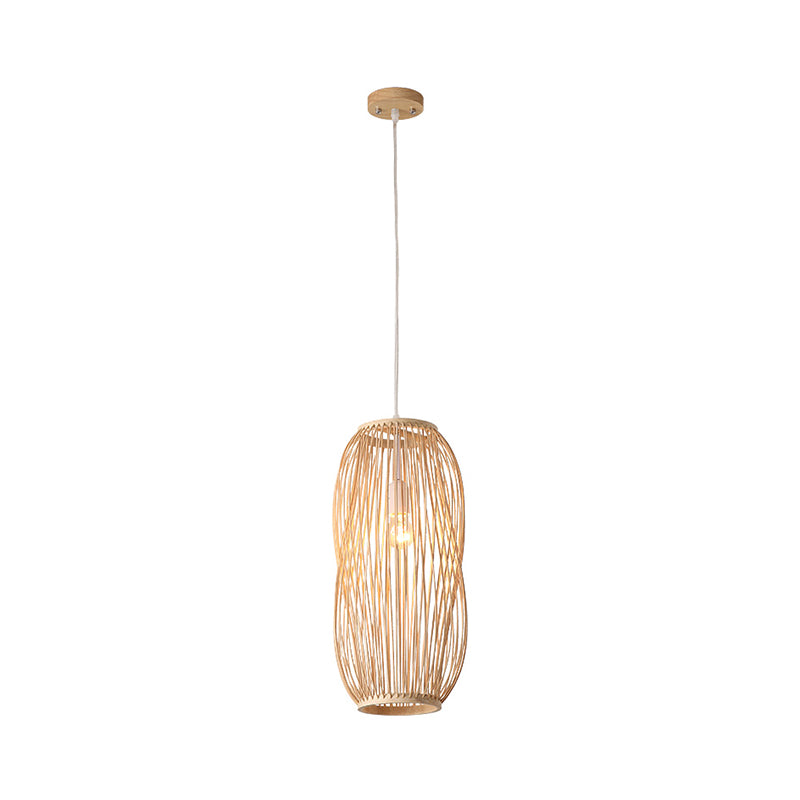 Lantern Pendant Lighting Traditionary Bamboo 1 Bulb 8"/9" Wide Wood Hanging Lamp Kit Clearhalo 'Ceiling Lights' 'Modern Pendants' 'Modern' 'Pendant Lights' 'Pendants' Lighting' 275184