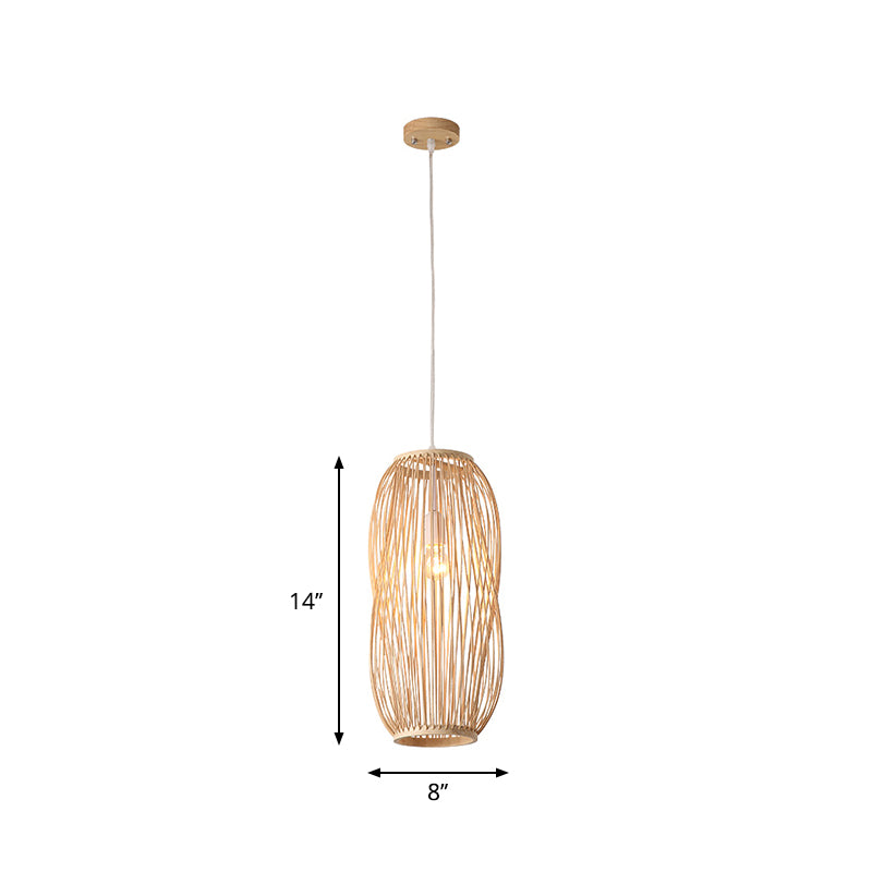 Lantern Pendant Lighting Traditionary Bamboo 1 Bulb 8"/9" Wide Wood Hanging Lamp Kit Clearhalo 'Ceiling Lights' 'Modern Pendants' 'Modern' 'Pendant Lights' 'Pendants' Lighting' 275185