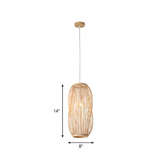 Lantern Pendant Lighting Traditionary Bamboo 1 Bulb 8"/9" Wide Wood Hanging Lamp Kit Clearhalo 'Ceiling Lights' 'Modern Pendants' 'Modern' 'Pendant Lights' 'Pendants' Lighting' 275185