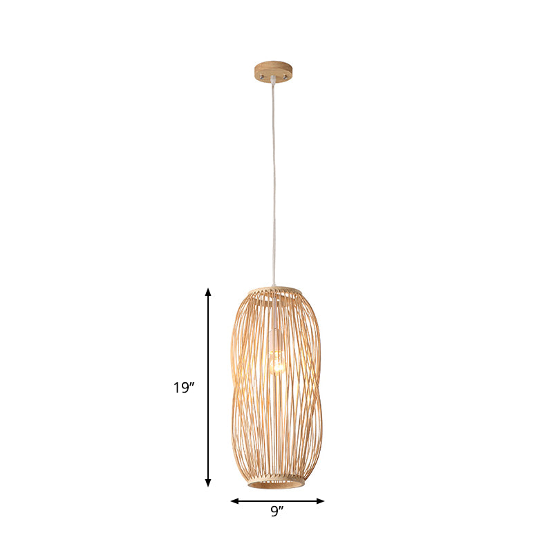 Lantern Pendant Lighting Traditionary Bamboo 1 Bulb 8"/9" Wide Wood Hanging Lamp Kit Clearhalo 'Ceiling Lights' 'Modern Pendants' 'Modern' 'Pendant Lights' 'Pendants' Lighting' 275186