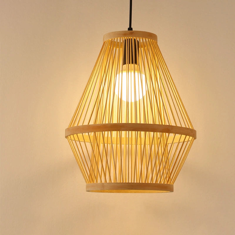 Wood Cage Suspension Light Pendant Contemporary Bamboo 1 Bulb Hanging Light Fixture Wood Clearhalo 'Ceiling Lights' 'Modern Pendants' 'Modern' 'Pendant Lights' 'Pendants' Lighting' 275187