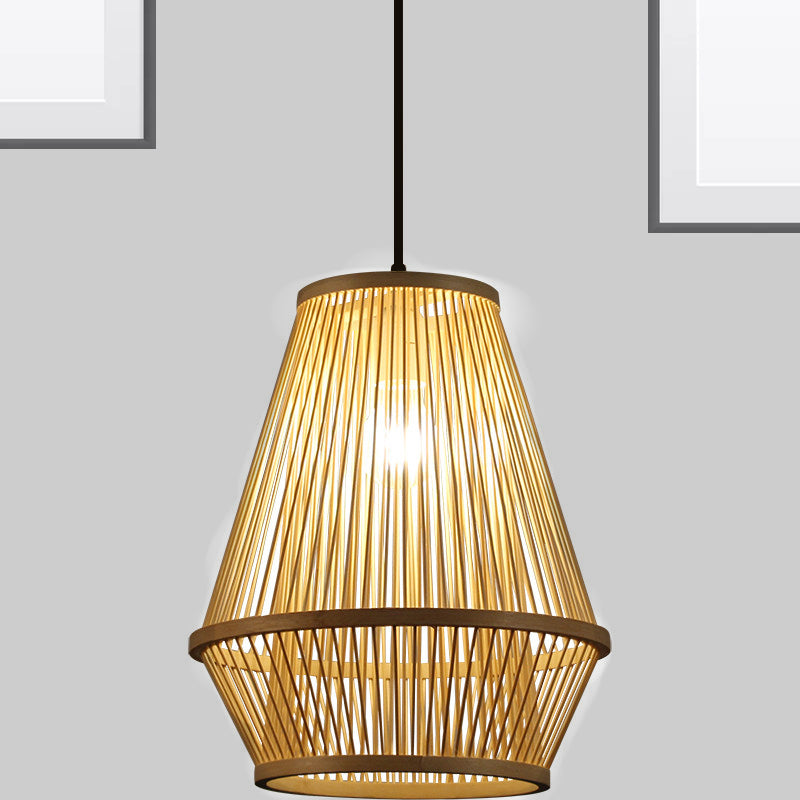 Wood Cage Suspension Light Pendant Contemporary Bamboo 1 Bulb Hanging Light Fixture Clearhalo 'Ceiling Lights' 'Modern Pendants' 'Modern' 'Pendant Lights' 'Pendants' Lighting' 275188