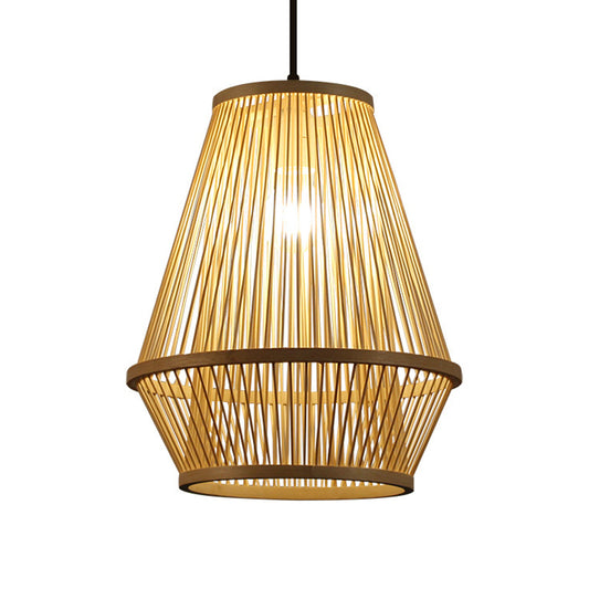 Wood Cage Suspension Light Pendant Contemporary Bamboo 1 Bulb Hanging Light Fixture Clearhalo 'Ceiling Lights' 'Modern Pendants' 'Modern' 'Pendant Lights' 'Pendants' Lighting' 275191