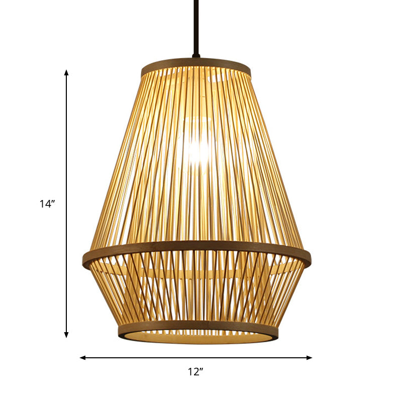 Wood Cage Suspension Light Pendant Contemporary Bamboo 1 Bulb Hanging Light Fixture Clearhalo 'Ceiling Lights' 'Modern Pendants' 'Modern' 'Pendant Lights' 'Pendants' Lighting' 275192