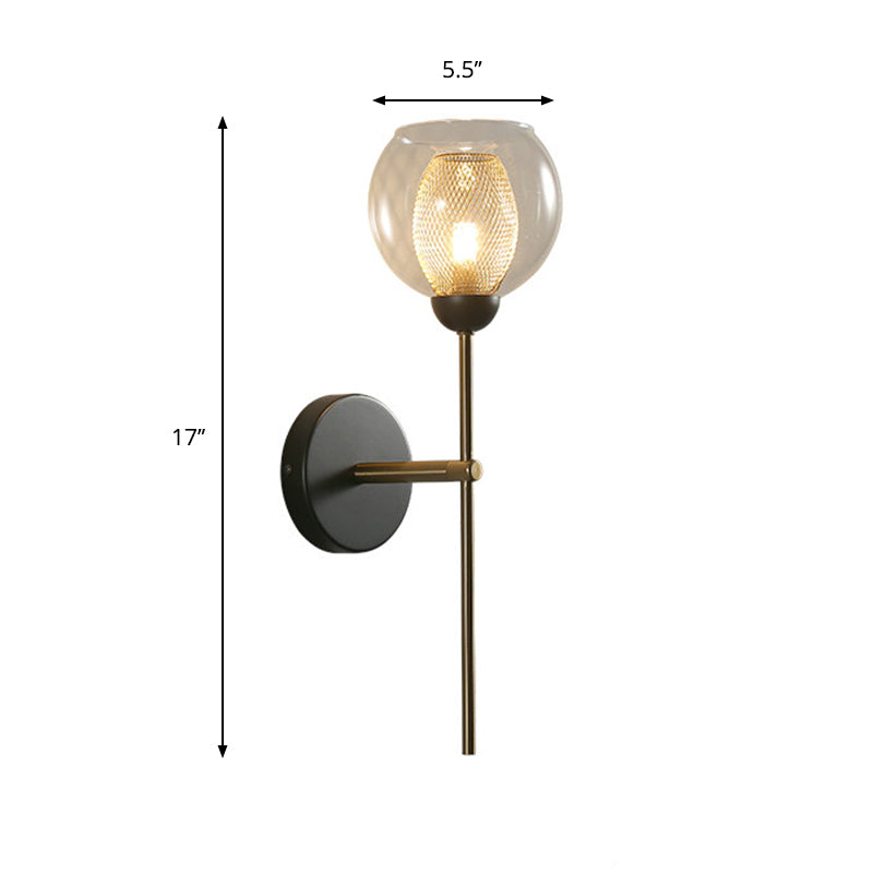 Dual Cup Shape Wall Mounted Lamp Modernist Single Clear Glass and Metallic Wall Light Sconce in Black/Gold Clearhalo 'Cast Iron' 'Glass' 'Industrial' 'Modern wall lights' 'Modern' 'Tiffany' 'Traditional wall lights' 'Wall Lamps & Sconces' 'Wall Lights' Lighting' 275205