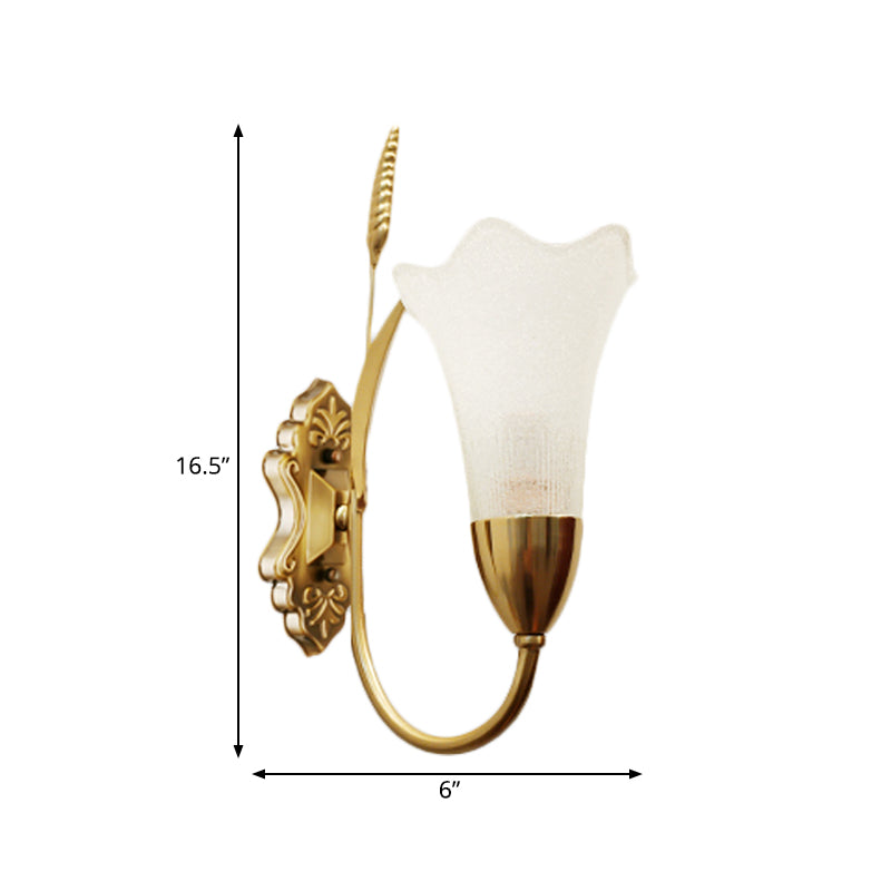 Opal Glass Petal Wall Sconce Fixture Lodge Stylish 1/2-Light Living Room Wall Lamp in Brass Clearhalo 'Wall Lamps & Sconces' 'Wall Lights' Lighting' 275210