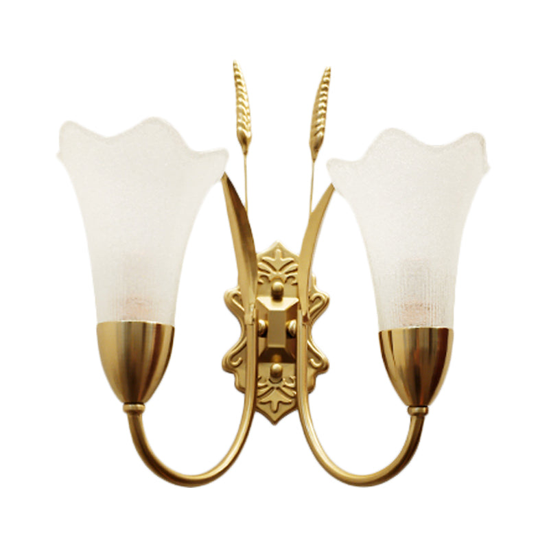 Opal Glass Petal Wall Sconce Fixture Lodge Stylish 1/2-Light Living Room Wall Lamp in Brass Clearhalo 'Wall Lamps & Sconces' 'Wall Lights' Lighting' 275214