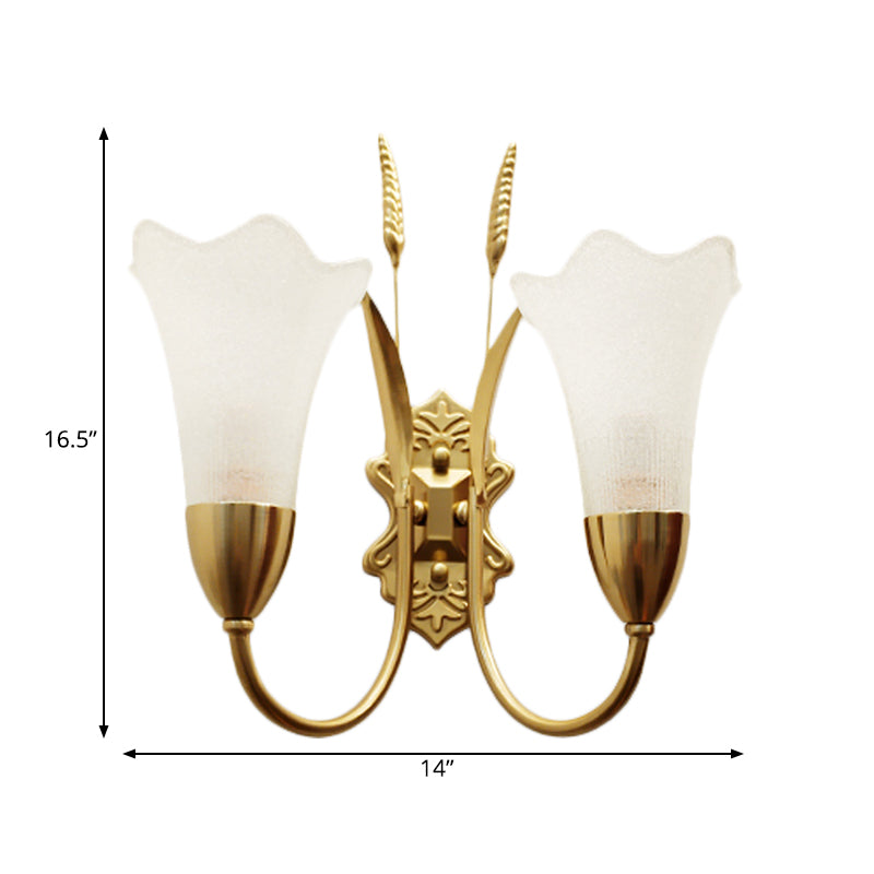 Opal Glass Petal Wall Sconce Fixture Lodge Stylish 1/2-Light Living Room Wall Lamp in Brass Clearhalo 'Wall Lamps & Sconces' 'Wall Lights' Lighting' 275215