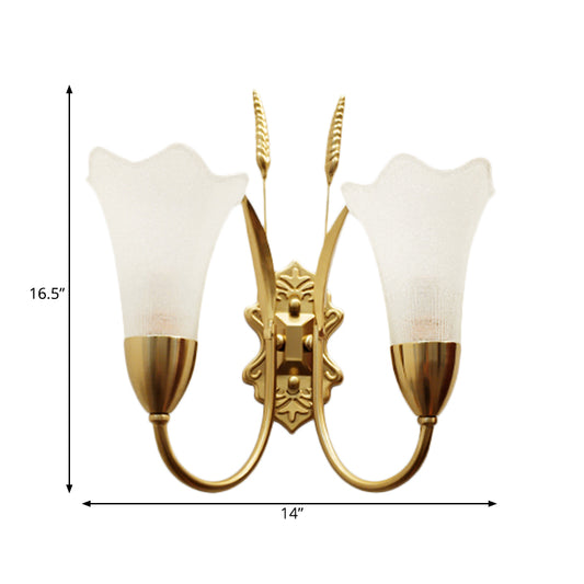 Opal Glass Petal Wall Sconce Fixture Lodge Stylish 1/2-Light Living Room Wall Lamp in Brass Clearhalo 'Wall Lamps & Sconces' 'Wall Lights' Lighting' 275215