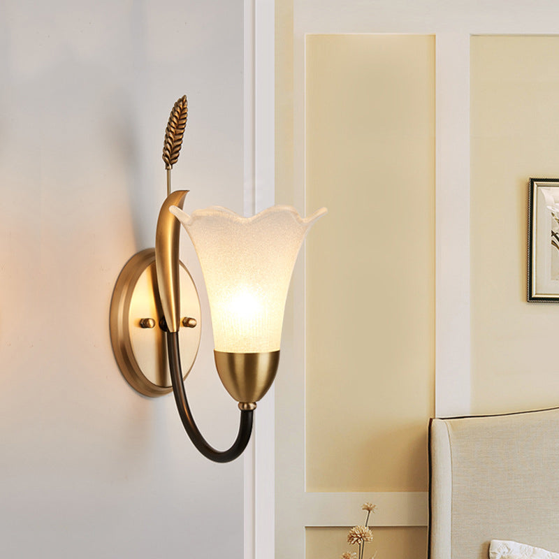 Opal Glass Petal Wall Sconce Fixture Lodge Stylish 1/2-Light Living Room Wall Lamp in Brass 1.0 Brass A Clearhalo 'Wall Lamps & Sconces' 'Wall Lights' Lighting' 275216