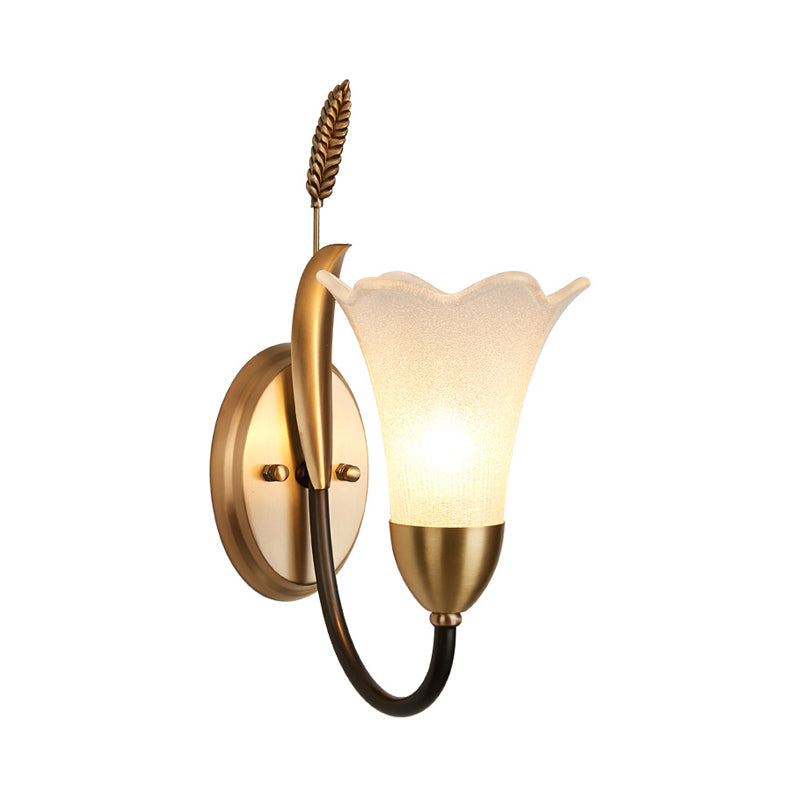 Opal Glass Petal Wall Sconce Fixture Lodge Stylish 1/2-Light Living Room Wall Lamp in Brass Clearhalo 'Wall Lamps & Sconces' 'Wall Lights' Lighting' 275219