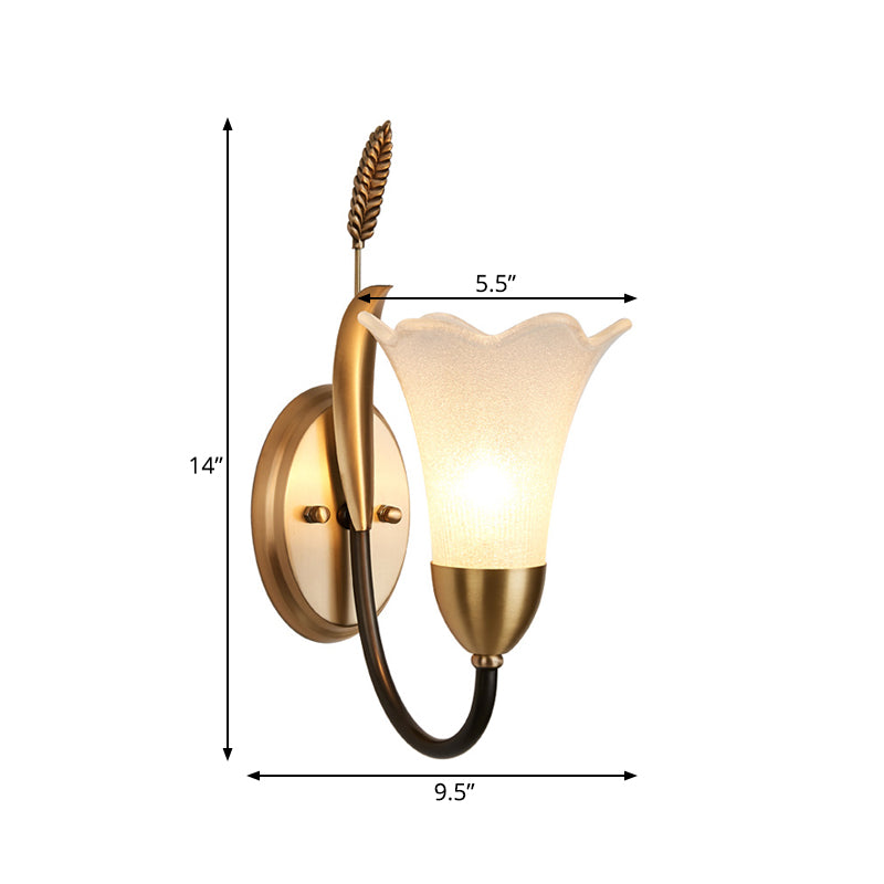 Opal Glass Petal Wall Sconce Fixture Lodge Stylish 1/2-Light Living Room Wall Lamp in Brass Clearhalo 'Wall Lamps & Sconces' 'Wall Lights' Lighting' 275220