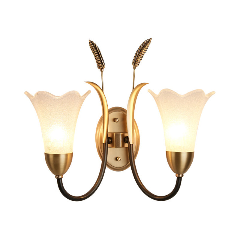 Opal Glass Petal Wall Sconce Fixture Lodge Stylish 1/2-Light Living Room Wall Lamp in Brass Clearhalo 'Wall Lamps & Sconces' 'Wall Lights' Lighting' 275224