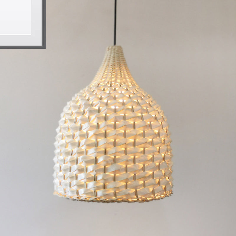 Modernism Basket Pendant Lighting Bamboo 1 Bulb Hanging Light Fixture in Beige Clearhalo 'Ceiling Lights' 'Modern Pendants' 'Modern' 'Pendant Lights' 'Pendants' Lighting' 275235