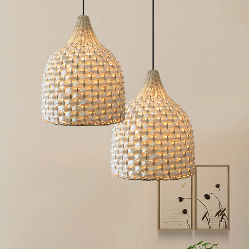 Modernism Basket Pendant Lighting Bamboo 1 Bulb Hanging Light Fixture in Beige Clearhalo 'Ceiling Lights' 'Modern Pendants' 'Modern' 'Pendant Lights' 'Pendants' Lighting' 275236