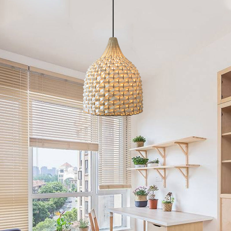 Modernism Basket Pendant Lighting Bamboo 1 Bulb Hanging Light Fixture in Beige Clearhalo 'Ceiling Lights' 'Modern Pendants' 'Modern' 'Pendant Lights' 'Pendants' Lighting' 275237