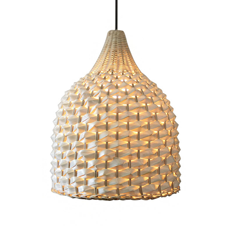 Modernism Basket Pendant Lighting Bamboo 1 Bulb Hanging Light Fixture in Beige Clearhalo 'Ceiling Lights' 'Modern Pendants' 'Modern' 'Pendant Lights' 'Pendants' Lighting' 275238