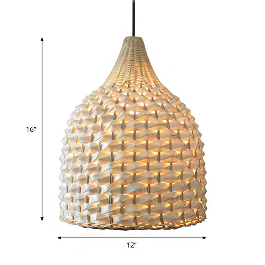 Modernism Basket Pendant Lighting Bamboo 1 Bulb Hanging Light Fixture in Beige Clearhalo 'Ceiling Lights' 'Modern Pendants' 'Modern' 'Pendant Lights' 'Pendants' Lighting' 275239