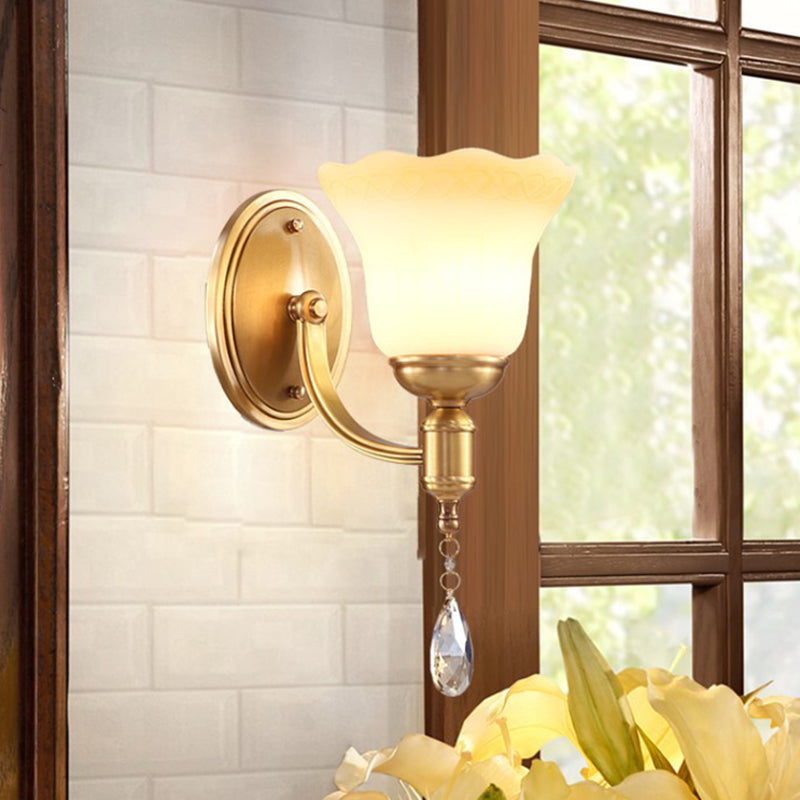 Bell Shade Bedroom Wall Mount Lamp Vintage Stylish Frosted Glass 1/2-Light Brass Finish Wall Sconce 1.0 Brass Clearhalo 'Wall Lamps & Sconces' 'Wall Lights' Lighting' 275274