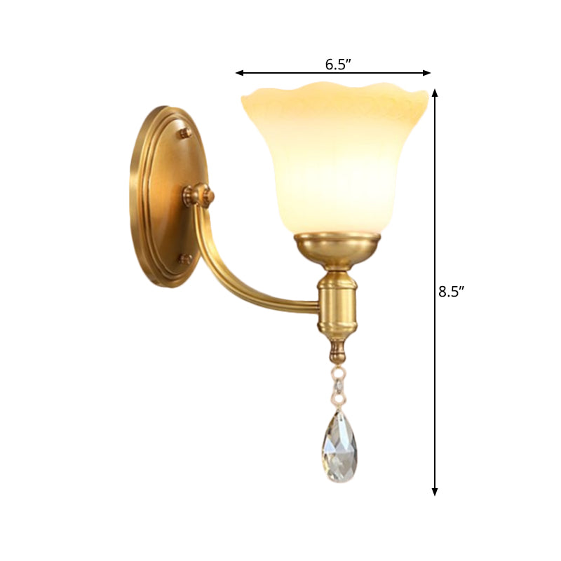 Bell Shade Bedroom Wall Mount Lamp Vintage Stylish Frosted Glass 1/2-Light Brass Finish Wall Sconce Clearhalo 'Wall Lamps & Sconces' 'Wall Lights' Lighting' 275279