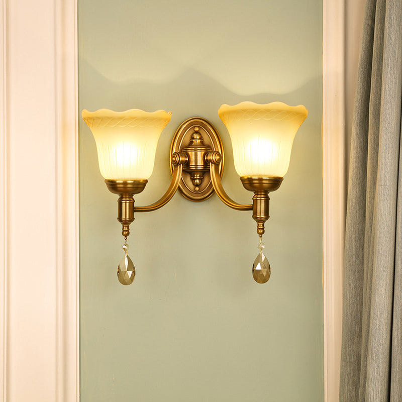 Bell Shade Bedroom Wall Mount Lamp Vintage Stylish Frosted Glass 1/2-Light Brass Finish Wall Sconce 2.0 Brass Clearhalo 'Wall Lamps & Sconces' 'Wall Lights' Lighting' 275280