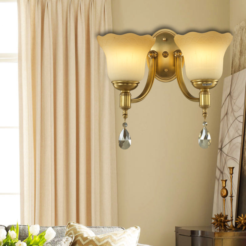 Bell Shade Bedroom Wall Mount Lamp Vintage Stylish Frosted Glass 1/2-Light Brass Finish Wall Sconce Clearhalo 'Wall Lamps & Sconces' 'Wall Lights' Lighting' 275281