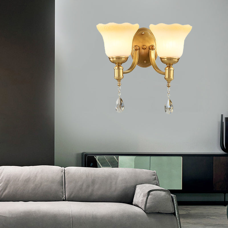 Bell Shade Bedroom Wall Mount Lamp Vintage Stylish Frosted Glass 1/2-Light Brass Finish Wall Sconce Clearhalo 'Wall Lamps & Sconces' 'Wall Lights' Lighting' 275282