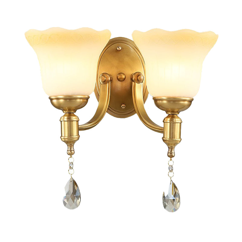 Bell Shade Bedroom Wall Mount Lamp Vintage Stylish Frosted Glass 1/2-Light Brass Finish Wall Sconce Clearhalo 'Wall Lamps & Sconces' 'Wall Lights' Lighting' 275283