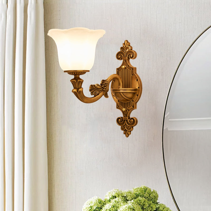 Traditional Bell Shade Wall Lighting 1/2-Light Frosted Glass Wall Mounted Light in Brass for Hallway 1.0 Brass Clearhalo 'Wall Lamps & Sconces' 'Wall Lights' Lighting' 275332