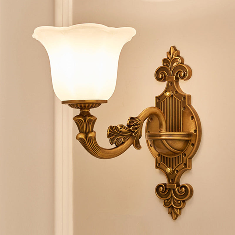 Traditional Bell Shade Wall Lighting 1/2-Light Frosted Glass Wall Mounted Light in Brass for Hallway Clearhalo 'Wall Lamps & Sconces' 'Wall Lights' Lighting' 275333