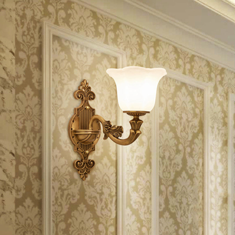 Traditional Bell Shade Wall Lighting 1/2-Light Frosted Glass Wall Mounted Light in Brass for Hallway Clearhalo 'Wall Lamps & Sconces' 'Wall Lights' Lighting' 275334