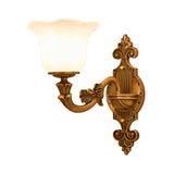 Traditional Bell Shade Wall Lighting 1/2-Light Frosted Glass Wall Mounted Light in Brass for Hallway Clearhalo 'Wall Lamps & Sconces' 'Wall Lights' Lighting' 275335