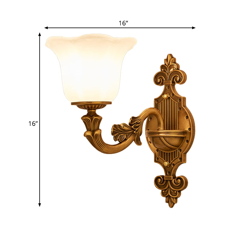 Traditional Bell Shade Wall Lighting 1/2-Light Frosted Glass Wall Mounted Light in Brass for Hallway Clearhalo 'Wall Lamps & Sconces' 'Wall Lights' Lighting' 275336