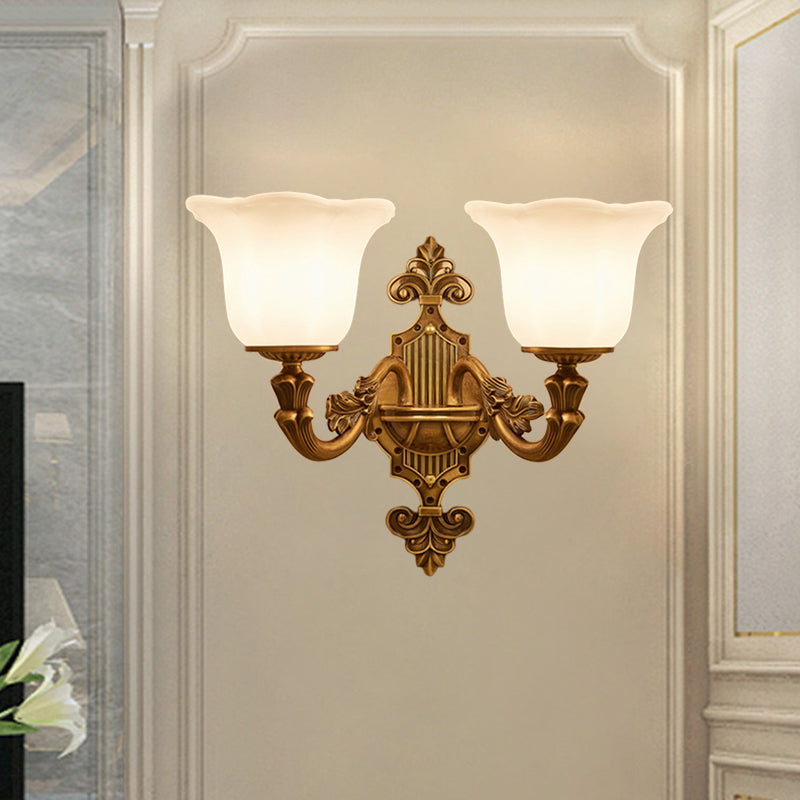 Traditional Bell Shade Wall Lighting 1/2-Light Frosted Glass Wall Mounted Light in Brass for Hallway 2.0 Brass Clearhalo 'Wall Lamps & Sconces' 'Wall Lights' Lighting' 275337