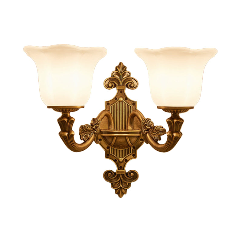 Traditional Bell Shade Wall Lighting 1/2-Light Frosted Glass Wall Mounted Light in Brass for Hallway Clearhalo 'Wall Lamps & Sconces' 'Wall Lights' Lighting' 275340