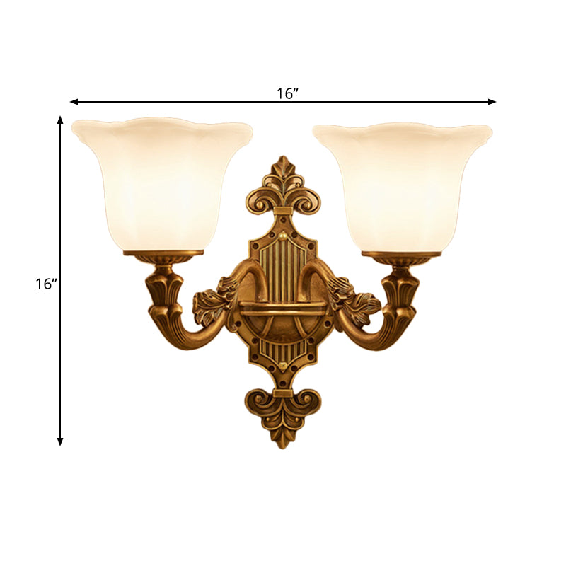 Traditional Bell Shade Wall Lighting 1/2-Light Frosted Glass Wall Mounted Light in Brass for Hallway Clearhalo 'Wall Lamps & Sconces' 'Wall Lights' Lighting' 275341