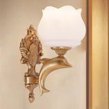 Gold Dolphin Wall Sconce Lamp Retro Style Metal 1 Light Living Room Wall Light with Opal Glass Petal Shade Clearhalo 'Wall Lamps & Sconces' 'Wall Lights' Lighting' 275357