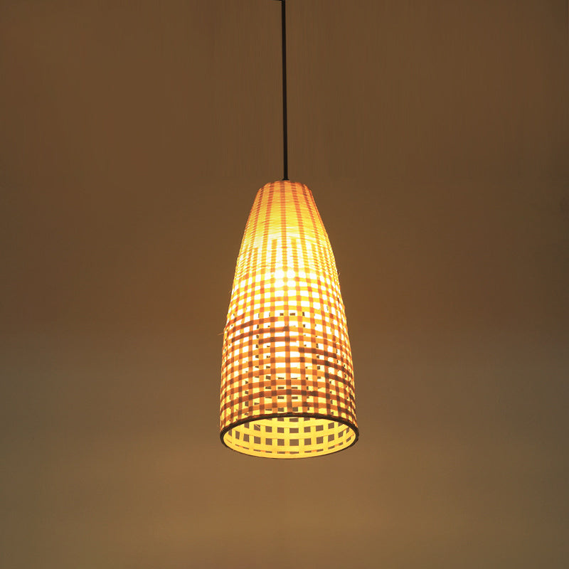 Bamboo Tapered Suspension Pendant Modernism 1 Bulb Ceiling Hanging Light in Wood Clearhalo 'Ceiling Lights' 'Modern Pendants' 'Modern' 'Pendant Lights' 'Pendants' Lighting' 275367