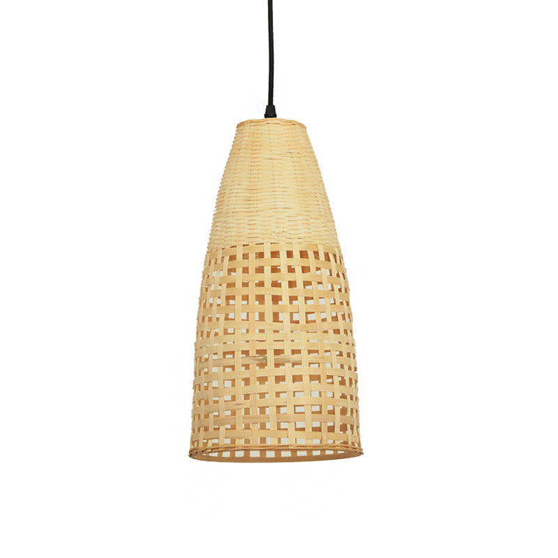 Bamboo Tapered Suspension Pendant Modernism 1 Bulb Ceiling Hanging Light in Wood Clearhalo 'Ceiling Lights' 'Modern Pendants' 'Modern' 'Pendant Lights' 'Pendants' Lighting' 275369