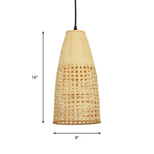 Bamboo Tapered Suspension Pendant Modernism 1 Bulb Ceiling Hanging Light in Wood Clearhalo 'Ceiling Lights' 'Modern Pendants' 'Modern' 'Pendant Lights' 'Pendants' Lighting' 275370