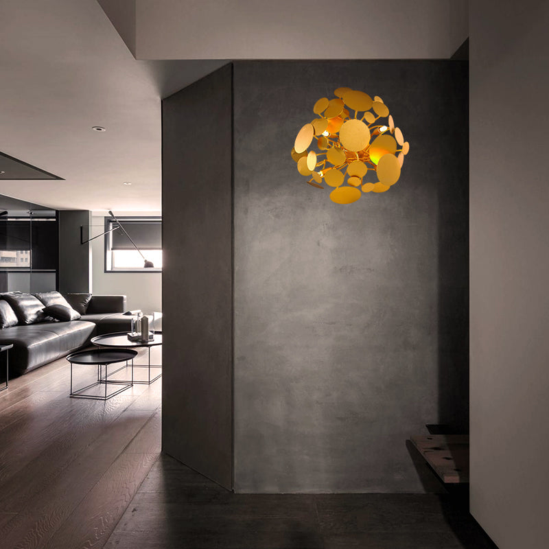 Circular Steel Wall Sconce Lighting Contemporary Style 4 Bulbs Living Room Wall Mount Light in Gold Clearhalo 'Wall Lamps & Sconces' 'Wall Lights' Lighting' 275430